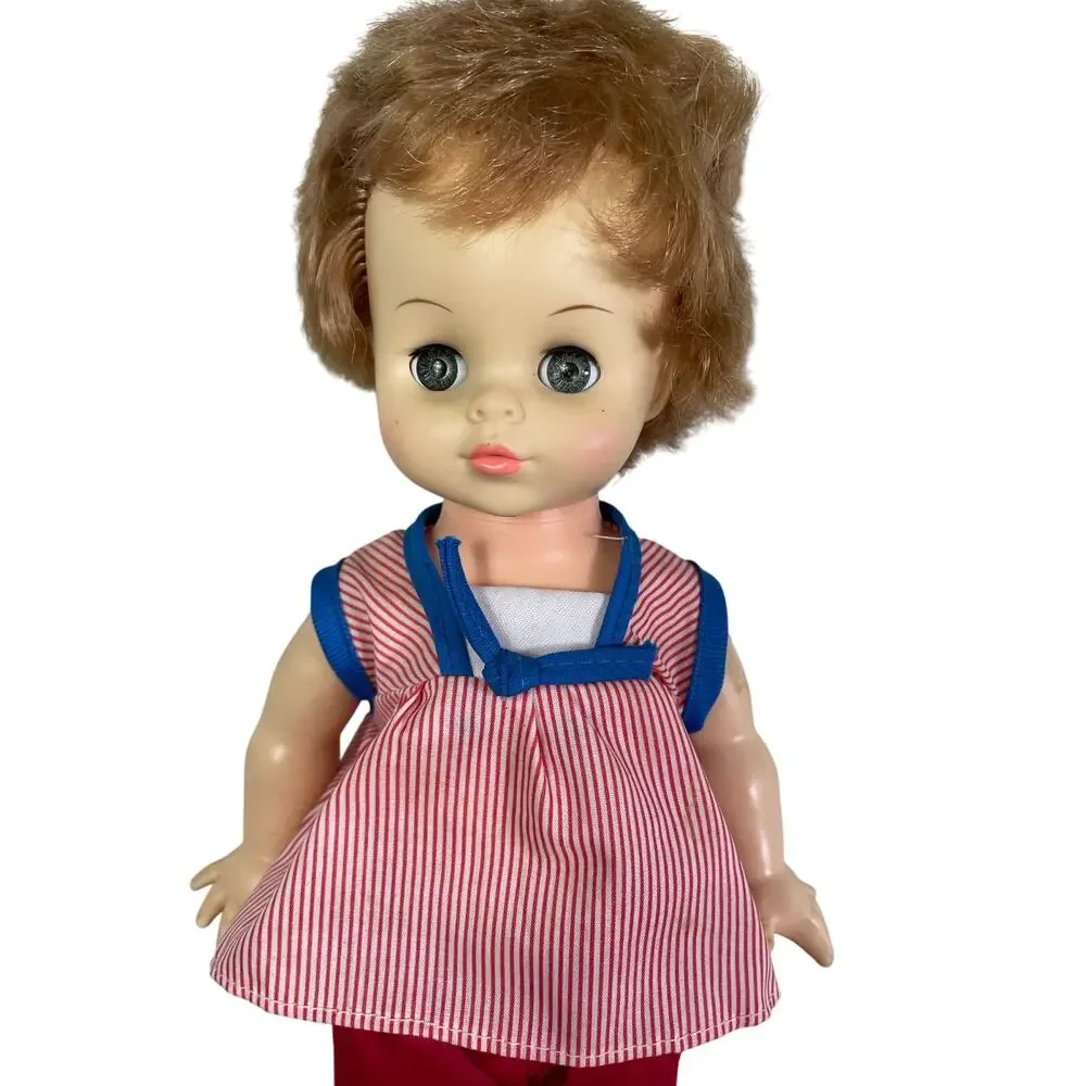 Horsman 1960s Drink Wet Baby Doll 18in Sleep Eyes Red Outfit Vintage Toddler Toy